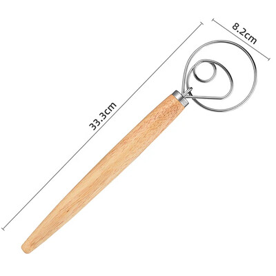 Medinės rankenos daniškas tešlos plakiklis tešlos maišytuvas nerūdijančio plieno olandiško stiliaus duonos tešlos maišytuvas virtuvės kepimo įrankiai