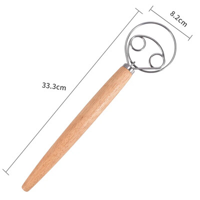 Medinės rankenos daniškas tešlos plakiklis tešlos maišytuvas nerūdijančio plieno olandiško stiliaus duonos tešlos maišytuvas virtuvės kepimo įrankiai