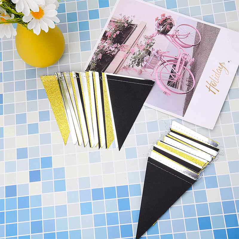 Újévi ballagás, 2024, buli háromszög zászló, fekete arany ezüst transzparens díszek Leánybúcsú születésnapi dekorációs zászlók