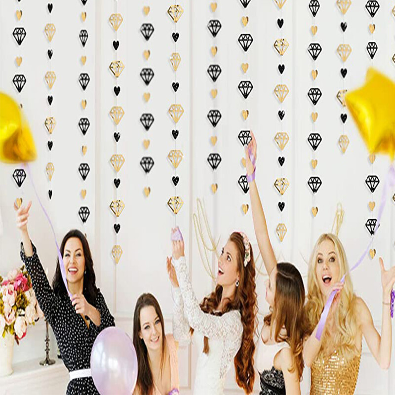 13Ft fémes papír fekete arany gyémánt szív szerelmes füzérek függő transzparens eljegyzéshez legénybúcsú születésnapi buli díszei