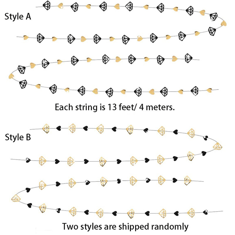 13Ft fémes papír fekete arany gyémánt szív szerelmes füzérek függő transzparens eljegyzéshez legénybúcsú születésnapi buli díszei
