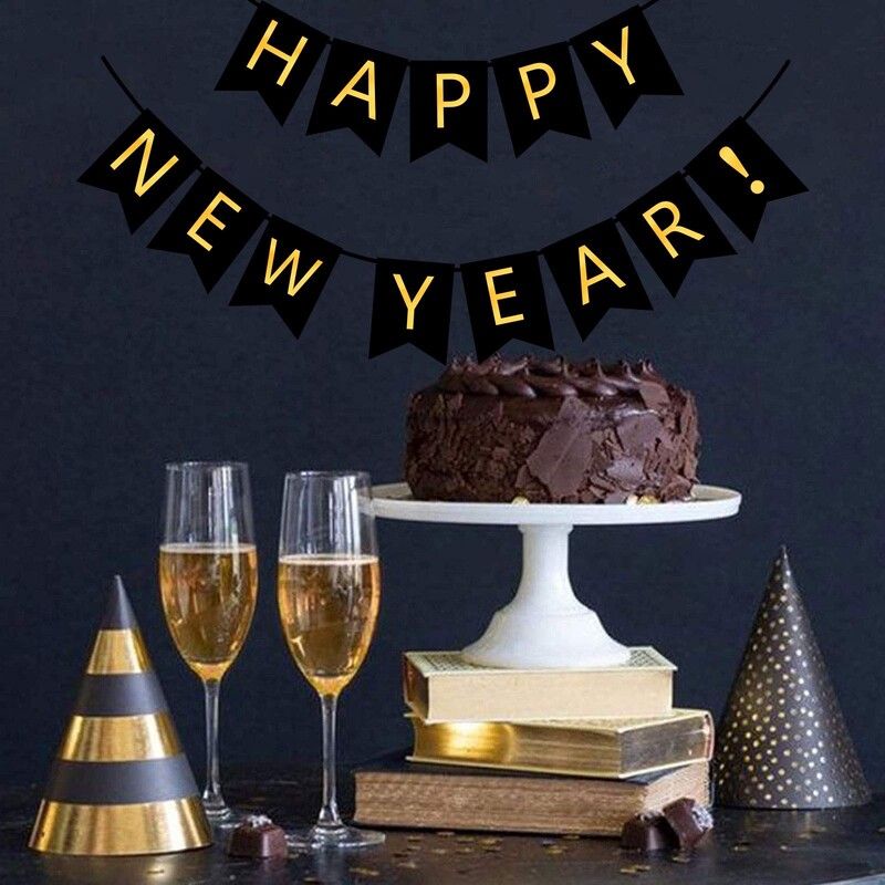 Fekete arany Boldog Új Évet Banner Boldog Új Évet Háttér a 2025-ös újévi dekorációhoz