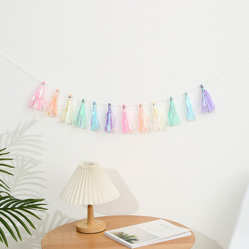 12/24 τμχ Χρωματιστό χαρτομάντιλο Rainbow Tassel Garland DIY Διακόσμηση σκηνικού τοίχου για παστέλ γάμου Διακόσμηση γενεθλίων Βρεφικό ντους