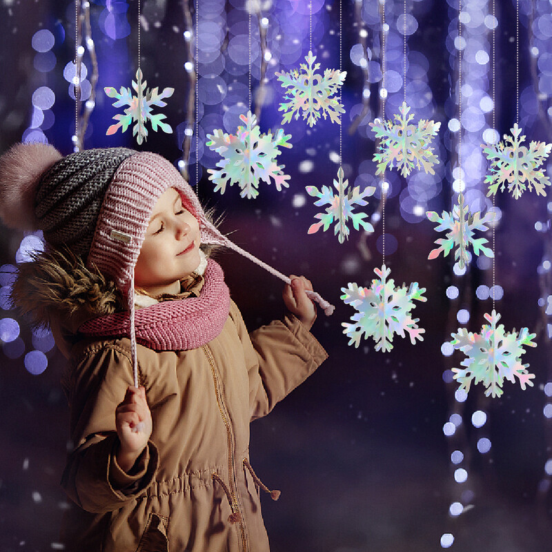 12db karácsonyi 3D függő hópelyhek irizáló papír szivárvány hópelyhek téli fagyos születésnapi parti díszek