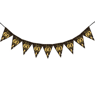 Fekete arany 30. 40. 50. 60. Boldog születésnapot kellékek Papír transzparens lobogó akasztós férfiaknak Női születésnapi parti díszek