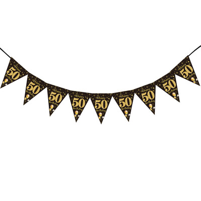 Fekete arany 30. 40. 50. 60. Boldog születésnapot kellékek Papír transzparens lobogó akasztós férfiaknak Női születésnapi parti díszek
