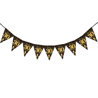 Fekete arany 30. 40. 50. 60. Boldog születésnapot kellékek Papír transzparens lobogó akasztós férfiaknak Női születésnapi parti díszek