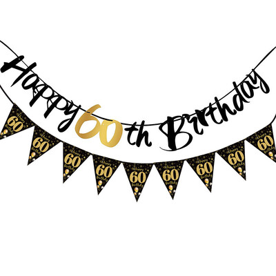 Fekete arany 30. 40. 50. 60. Boldog születésnapot kellékek Papír transzparens lobogó akasztós férfiaknak Női születésnapi parti díszek