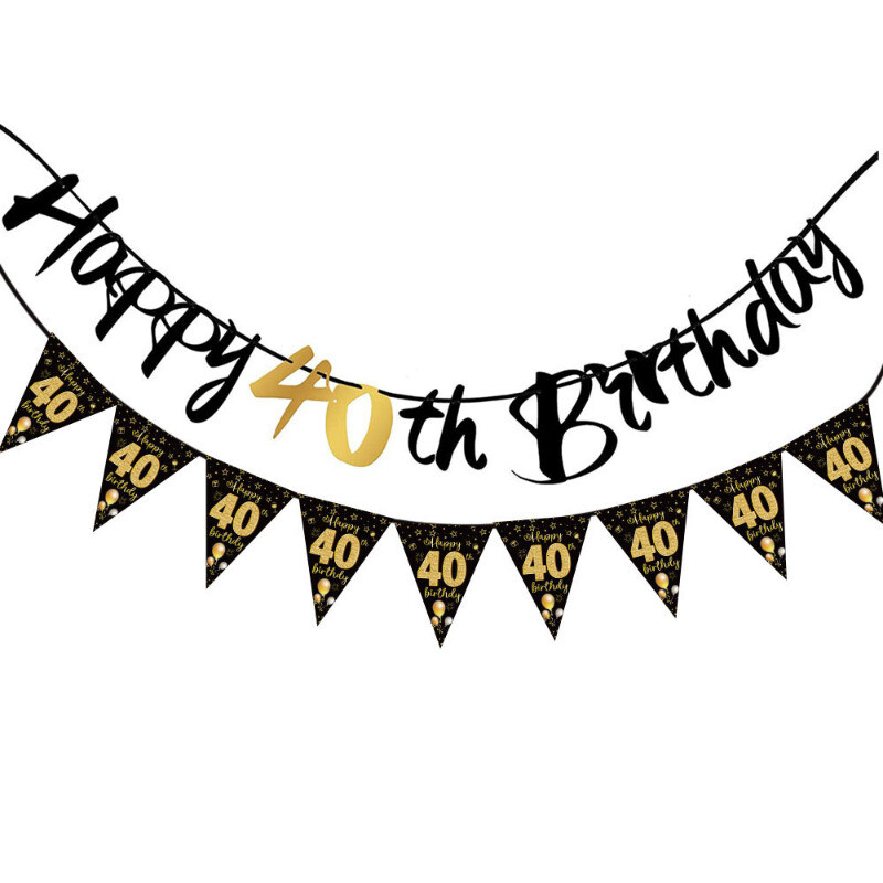 Fekete arany 30. 40. 50. 60. Boldog születésnapot kellékek Papír transzparens lobogó akasztós férfiaknak Női születésnapi parti díszek