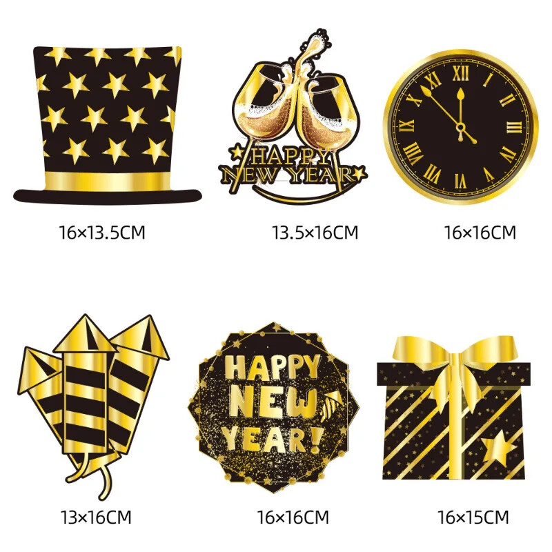 Fekete arany Boldog új évet Banner betűk Spirális örvények Fecskefarkú függő sármány 2025 újévi parti szalagok dekorációi