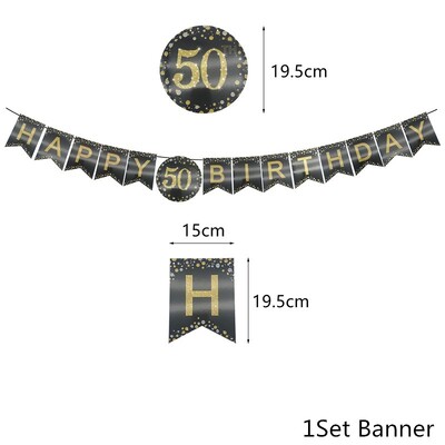 1Szett papír fekete arany 21 30 40 50 60 éves boldog születésnapot szalaghirdetés Felnőtt Boldog születésnapi parti évfordulós dekorációs cikkek