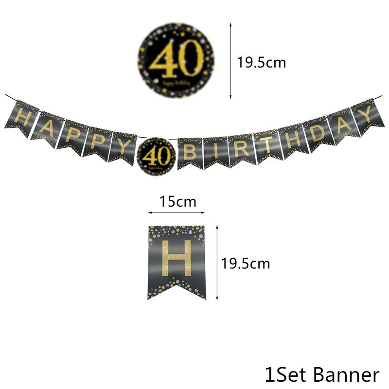1Szett papír fekete arany 21 30 40 50 60 éves boldog születésnapot szalaghirdetés Felnőtt Boldog születésnapi parti évfordulós dekorációs cikkek