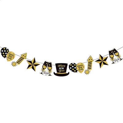 1 szett fekete arany boldog új évet jelző szalaghirdetés 2024-es újévi parti sármány zászló évfordulóhoz, boldog karácsonyt Garland Háztartási kellékek