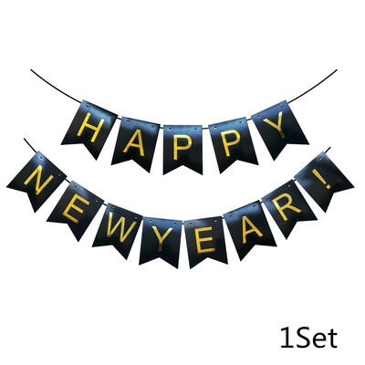 1 szett fekete arany boldog új évet jelző szalaghirdetés 2024-es újévi parti sármány zászló évfordulóhoz, boldog karácsonyt Garland Háztartási kellékek