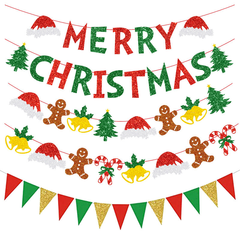 1 szett fekete arany boldog új évet jelző szalaghirdetés 2024-es újévi parti sármány zászló évfordulóhoz, boldog karácsonyt Garland Háztartási kellékek