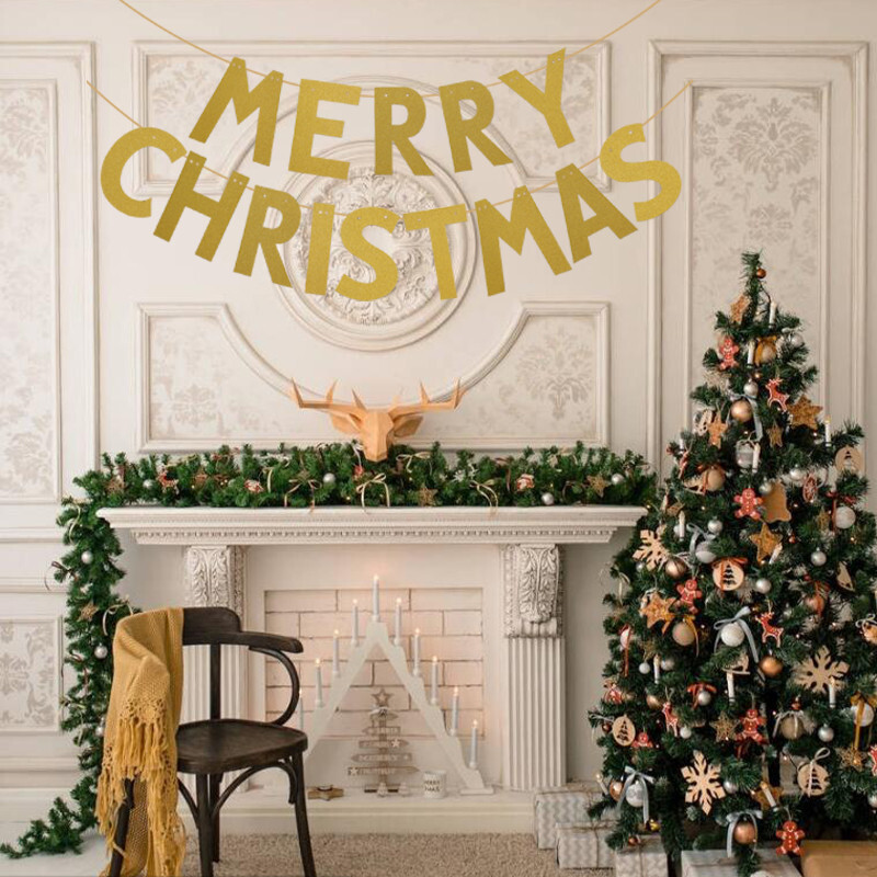 1 szett fekete arany boldog új évet jelző szalaghirdetés 2024-es újévi parti sármány zászló évfordulóhoz, boldog karácsonyt Garland Háztartási kellékek