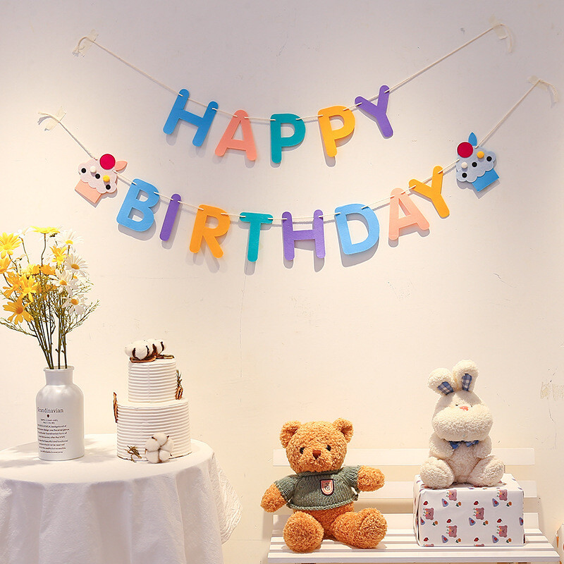 ÚJ 1 szett születésnapi boldog transzparens filc transzparens gyerekeknek felnőtt születésnapi parti dekoráció Macaron színes betűs szalaghirdetés nagykereskedés
