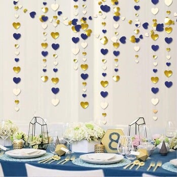 4M Navy Blue Beige χρυσό χαρτί Love Heart Garlands Κρεμαστό πανό για Επετειακό Γάμο Νυφικό Ντους Διακόσμηση πάρτι γενεθλίων