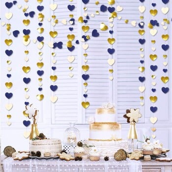 4M Navy Blue Beige χρυσό χαρτί Love Heart Garlands Κρεμαστό πανό για Επετειακό Γάμο Νυφικό Ντους Διακόσμηση πάρτι γενεθλίων