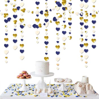 4M Navy Blue Beige χρυσό χαρτί Love Heart Garlands Κρεμαστό πανό για Επετειακό Γάμο Νυφικό Ντους Διακόσμηση πάρτι γενεθλίων