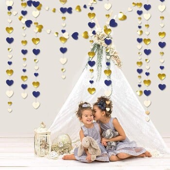 4M Navy Blue Beige χρυσό χαρτί Love Heart Garlands Κρεμαστό πανό για Επετειακό Γάμο Νυφικό Ντους Διακόσμηση πάρτι γενεθλίων