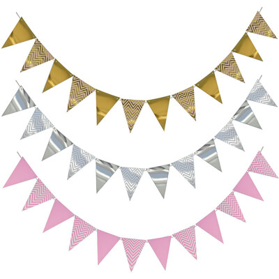 3m 12 Flag Gold Pink Paper Board Garland Banner for Baby Shower Διακόσμηση πάρτι γενεθλίων Παιδικό δωμάτιο Διακόσμηση Garland Bunting