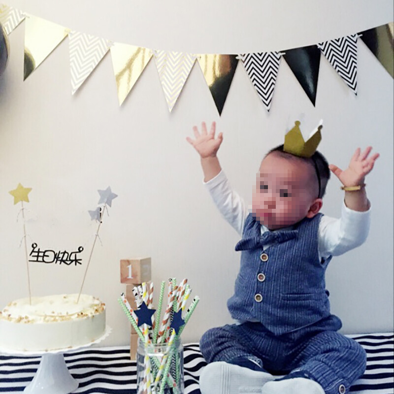 3 m 12 zászló arany rózsaszín papír karton füzér zászló baba zuhanyhoz születésnapi parti dekoráció gyerekszoba dekoráció füzér sármány