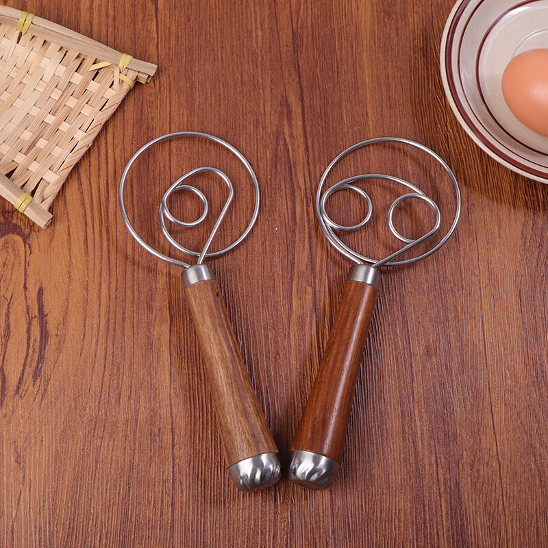 Daniškas tešlos plaktuvas medinės rankenos kiaušinių kremo maišymo strypai, dvigubi skylės miltai, pyragas, maišyklė, šluotelė virtuvės kepimo įrankiai