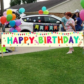 1db nagy színes Boldog születésnapot Udvari zászlótábla sárgaréz gyűrűkkel és akasztókötéllel Születésnapi buli kültéri beltéri buli