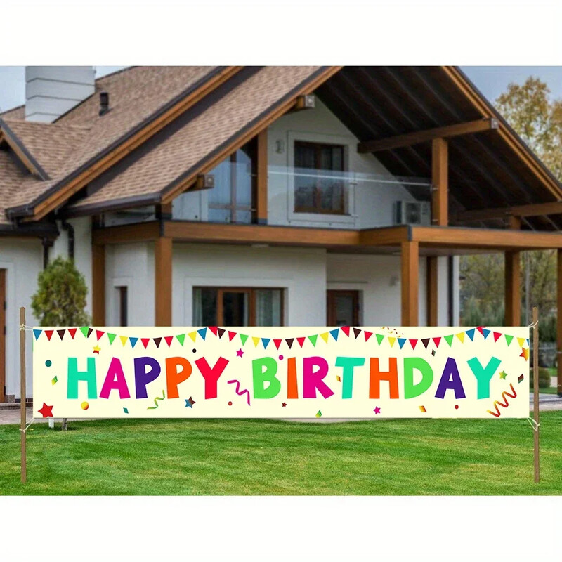 1db nagy színes Boldog születésnapot Udvari zászlótábla sárgaréz gyűrűkkel és akasztókötéllel Születésnapi buli kültéri beltéri buli