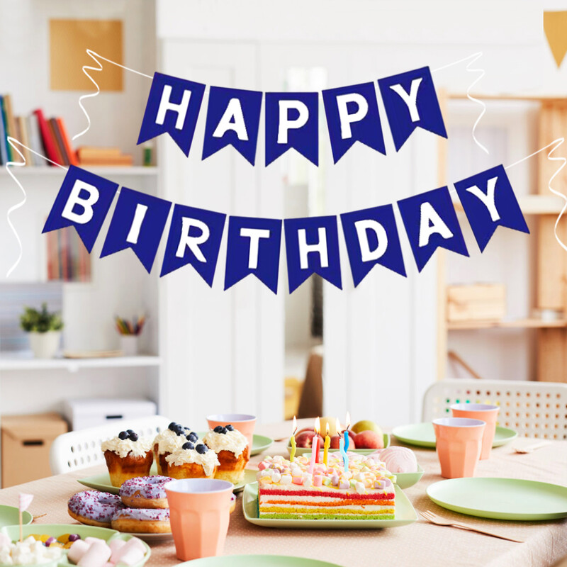 1készlet kék boldog születésnapot feliratos transzparens, boldog születésnapi parti évfordulóját lakberendezési kellékek