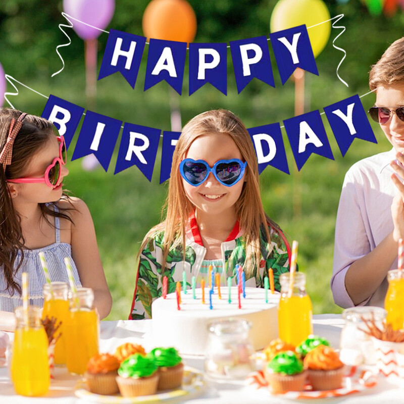 1készlet kék boldog születésnapot feliratos transzparens, boldog születésnapi parti évfordulóját lakberendezési kellékek