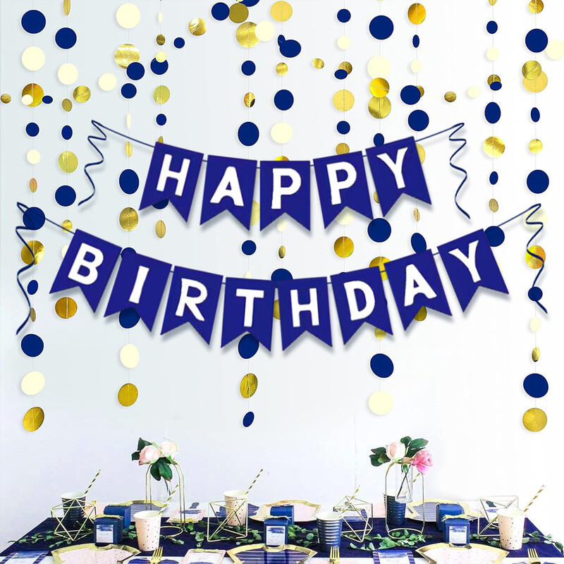 1készlet kék boldog születésnapot feliratos transzparens, boldog születésnapi parti évfordulóját lakberendezési kellékek