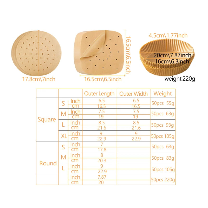 50 db Légsütőpapír speciális konyhai ételek sütéséhez Olajálló kétoldalas szilikon olajpapír tapadásmentes gőzpárna szőnyeg