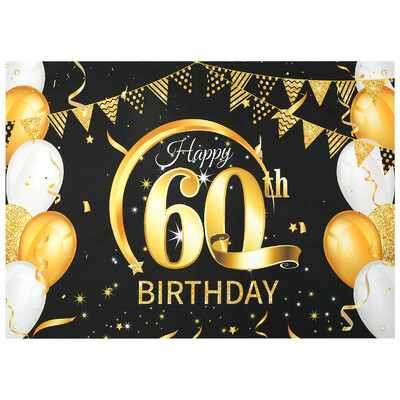 Fekete arany Boldog születésnapot Banner Balloon Zászló Felnőtt 30. 40. 50. 60. Születésnapi parti dekorációs kellékek sármányozási évforduló