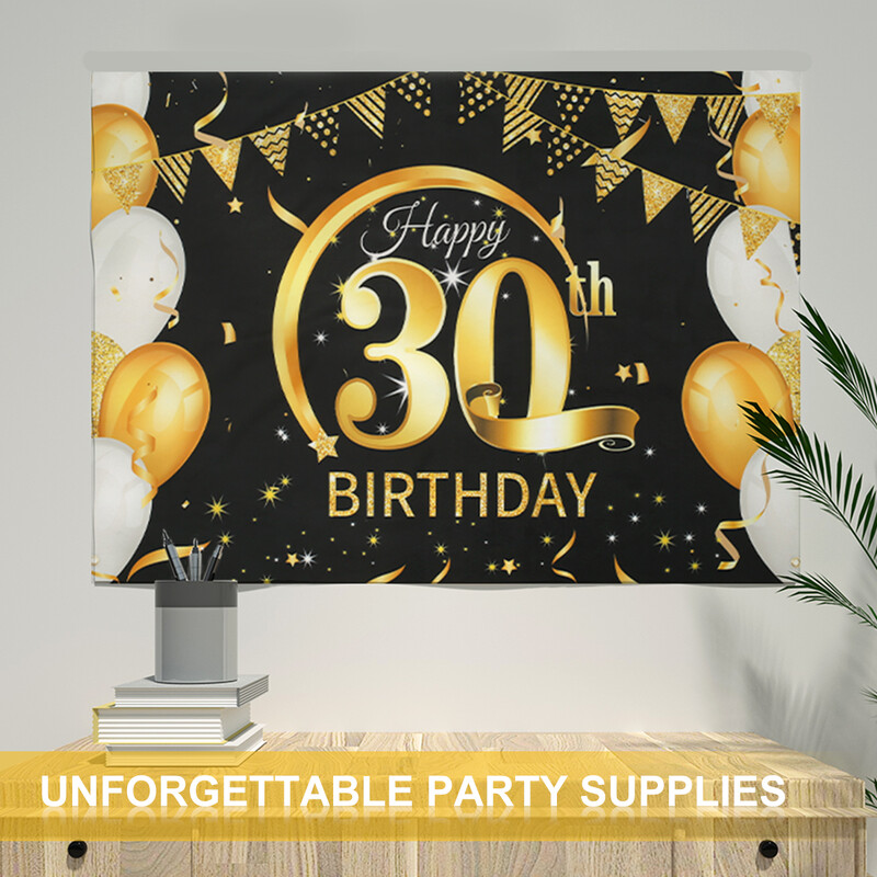Fekete arany Boldog születésnapot Banner Balloon Zászló Felnőtt 30. 40. 50. 60. Születésnapi parti dekorációs kellékek sármányozási évforduló