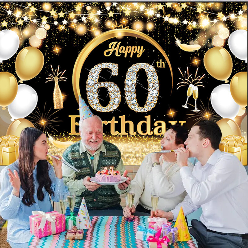 30. 50. 60. születésnapi buli Háttér Fekete arany csillogó fotófülke háttér szalaghirdetés Abrosz vállöv Felnőtt buli D