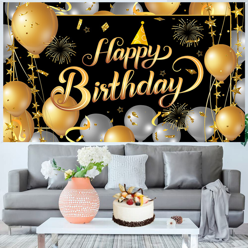 30. 50. 60. születésnapi buli Háttér Fekete arany csillogó fotófülke háttér szalaghirdetés Abrosz vállöv Felnőtt buli D