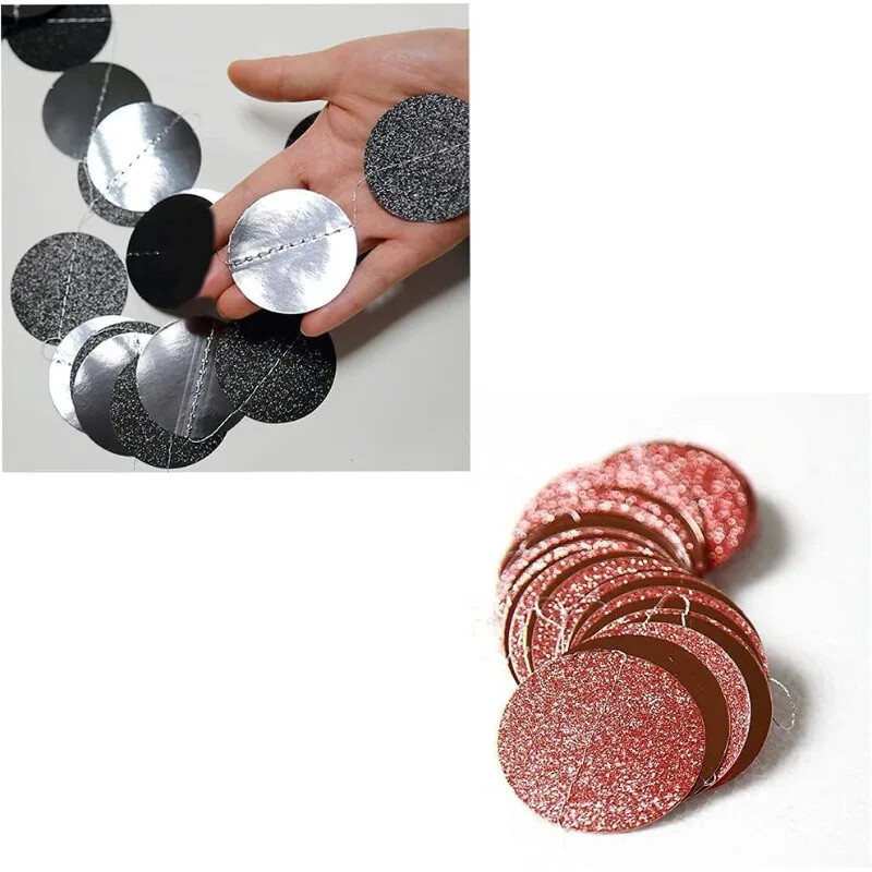 Rózsaarany fekete kör füzér függő pöttyök szalagos szalaghirdetés hátterek születésnapi esküvői édes 16 ballagás leánybúcsú kellékei