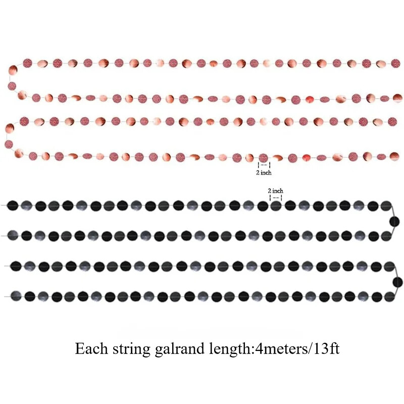 Rózsaarany fekete kör füzér függő pöttyök szalagos szalaghirdetés hátterek születésnapi esküvői édes 16 ballagás leánybúcsú kellékei