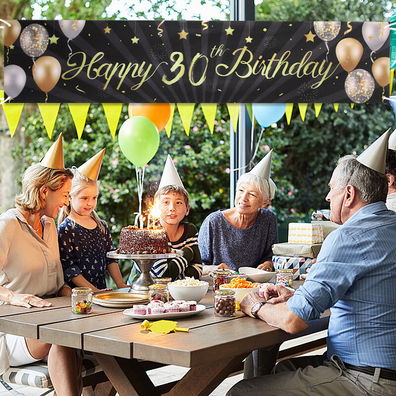 1 db 30 40 50 60 éves fekete arany Boldog születésnapot Banner Léggömb Zászló Felnőtt születésnapi parti dekorációs kellékek Sármány évfordulója