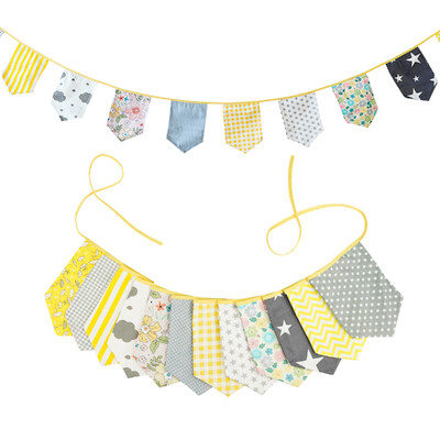 3,5 M többszínű szövet sármány 12 pajzszászló Esküvői party dekoráció Banner Otthon Babazuhany karneváli füzér