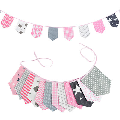 3,5 M többszínű szövet sármány 12 pajzszászló Esküvői party dekoráció Banner Otthon Babazuhany karneváli füzér