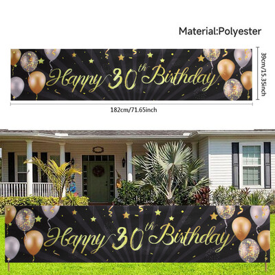 30 40 50 60 éves születésnapi háttér dekoráció Fekete arany Boldog születésnapi zászló Felnőtt születésnapi parti dekorációhoz Függő zászlók