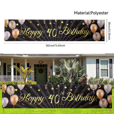 30 40 50 60 éves születésnapi háttér dekoráció Fekete arany Boldog születésnapi zászló Felnőtt születésnapi parti dekorációhoz Függő zászlók