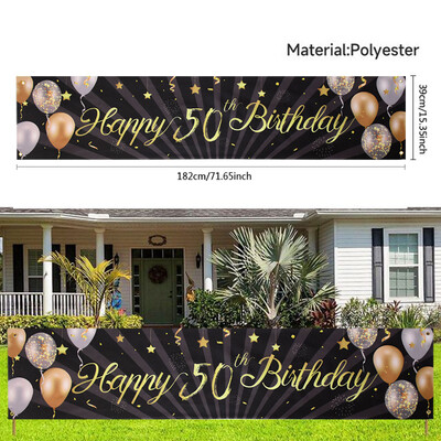30 40 50 60 éves születésnapi háttér dekoráció Fekete arany Boldog születésnapi zászló Felnőtt születésnapi parti dekorációhoz Függő zászlók