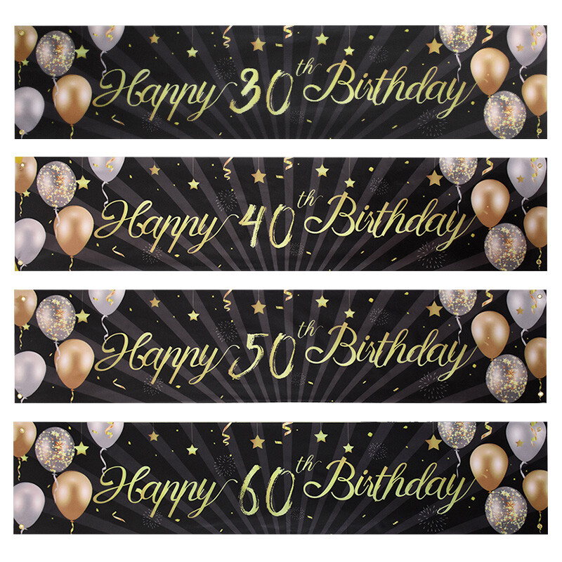 30 40 50 60 éves születésnapi háttér dekoráció Fekete arany Boldog születésnapi zászló Felnőtt születésnapi parti dekorációhoz Függő zászlók