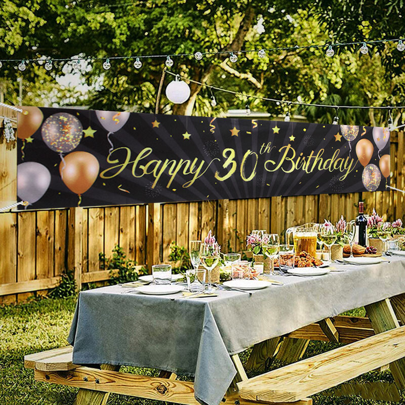 30 40 50 60 éves születésnapi háttér dekoráció Fekete arany Boldog születésnapi zászló Felnőtt születésnapi parti dekorációhoz Függő zászlók