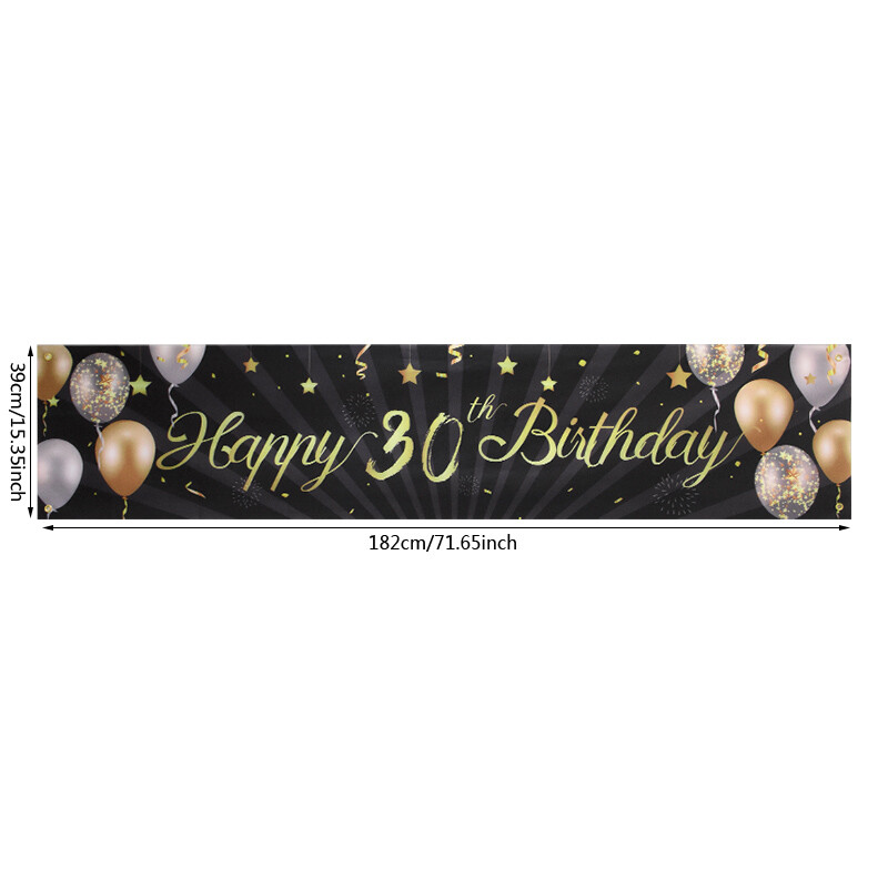 30 40 50 60 éves születésnapi háttér dekoráció Fekete arany Boldog születésnapi zászló Felnőtt születésnapi parti dekorációhoz Függő zászlók