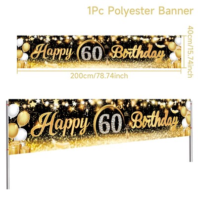 Fekete arany Boldog születésnapot Banner Balloon Zászló Felnőtt 30. 40. 50. 60. Születésnapi parti dekorációs kellékek sármányozási évforduló